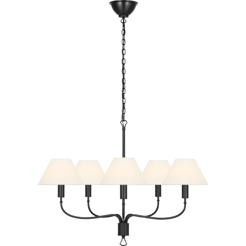 Griffin 31" 5-Light Chandelier in Bronze and Chocolate Leather