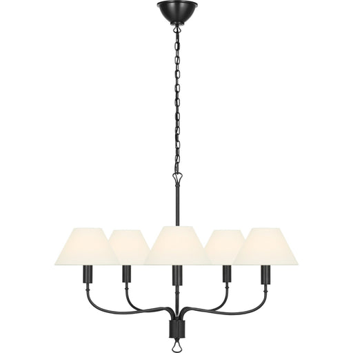 Griffin 31" 5-Light Chandelier in Bronze and Chocolate Leather