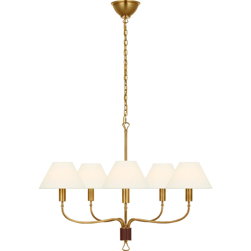 Griffin 31" 5-Light Chandelier in Hand-Rubbed Antique Brass and Saddle Leather