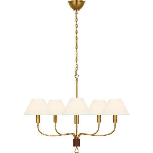 Griffin 31" 5-Light Chandelier in Hand-Rubbed Antique Brass and Saddle Leather