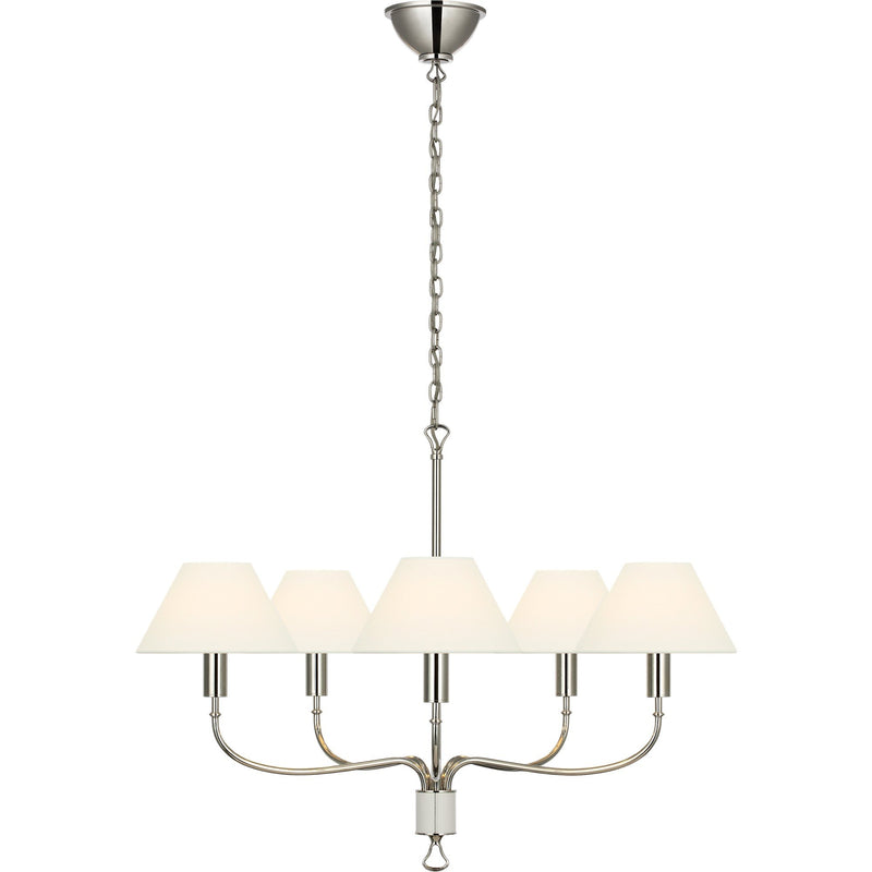 Griffin 31" 5-Light Chandelier in Polished Nickel and Parchment Leather