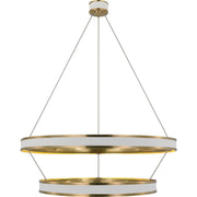 Connery 40" Two-Tier Ring Pendant in Matte White and Antique-Burnished Brass