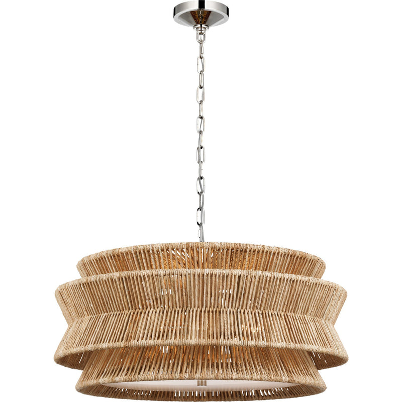 Antigua 30" 3-Light Pendant in Polished Nickel and Natural Abaca