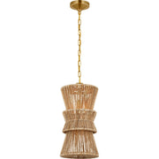 Antigua 11" Pendant in Antique-Burnished Brass and Natural Abaca