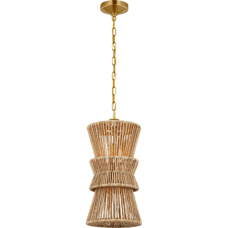 Antigua 11" Pendant in Antique-Burnished Brass and Natural Abaca