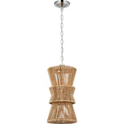 Antigua 11" Pendant in Polished Nickel and Natural Abaca