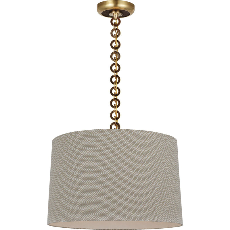 Evelyn 19" Hanging Shade Pendant in Hand-Rubbed Antique Brass and Natural Oak