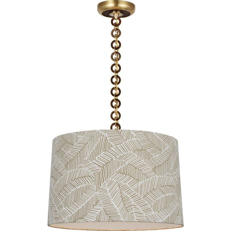 Evelyn 19" Hanging Shade Pendant in Hand-Rubbed Antique Brass and Natural Oak