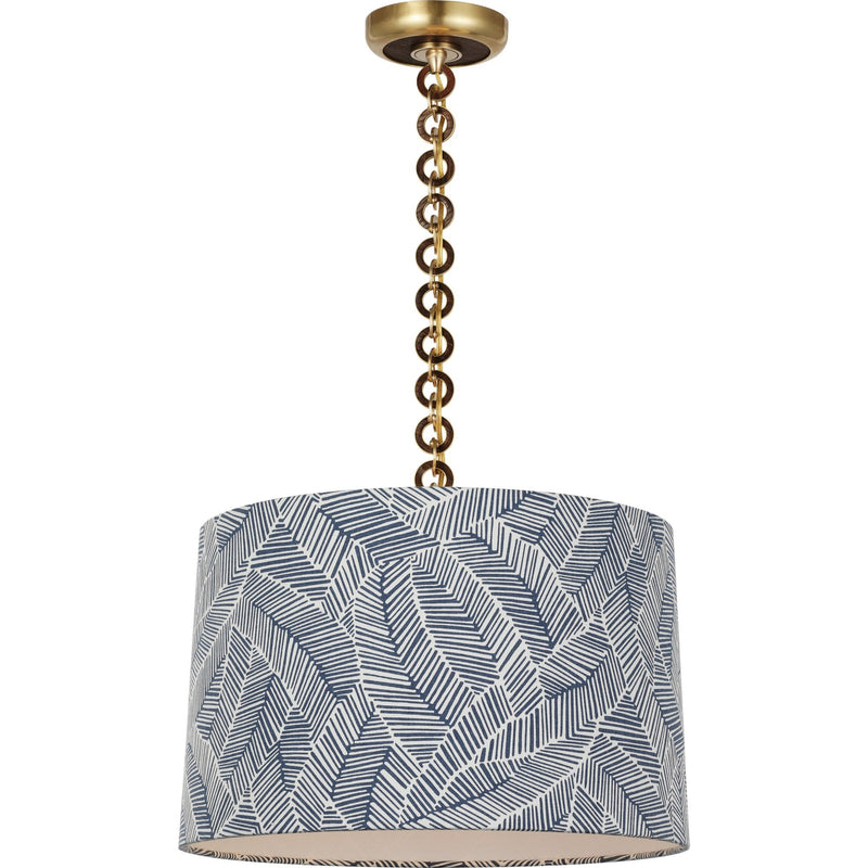 Evelyn 19" Hanging Shade Pendant in Hand-Rubbed Antique Brass and Natural Oak