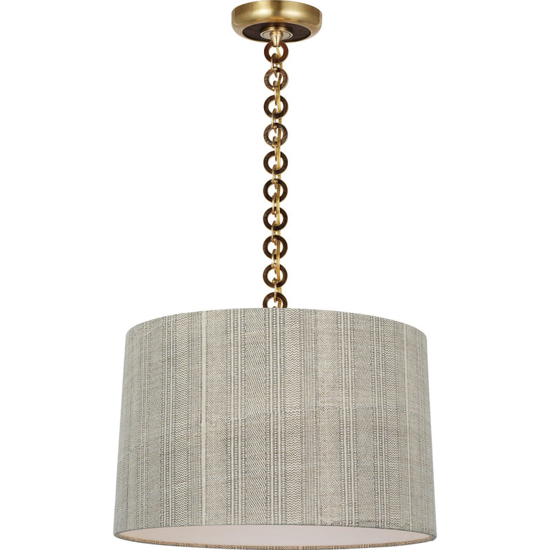 Evelyn 19" Hanging Shade Pendant in Hand-Rubbed Antique Brass and Natural Oak