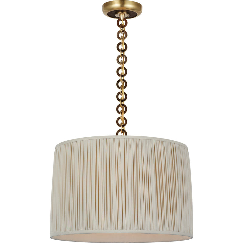 Evelyn 19" Hanging Shade Pendant in Hand-Rubbed Antique Brass and Natural Oak
