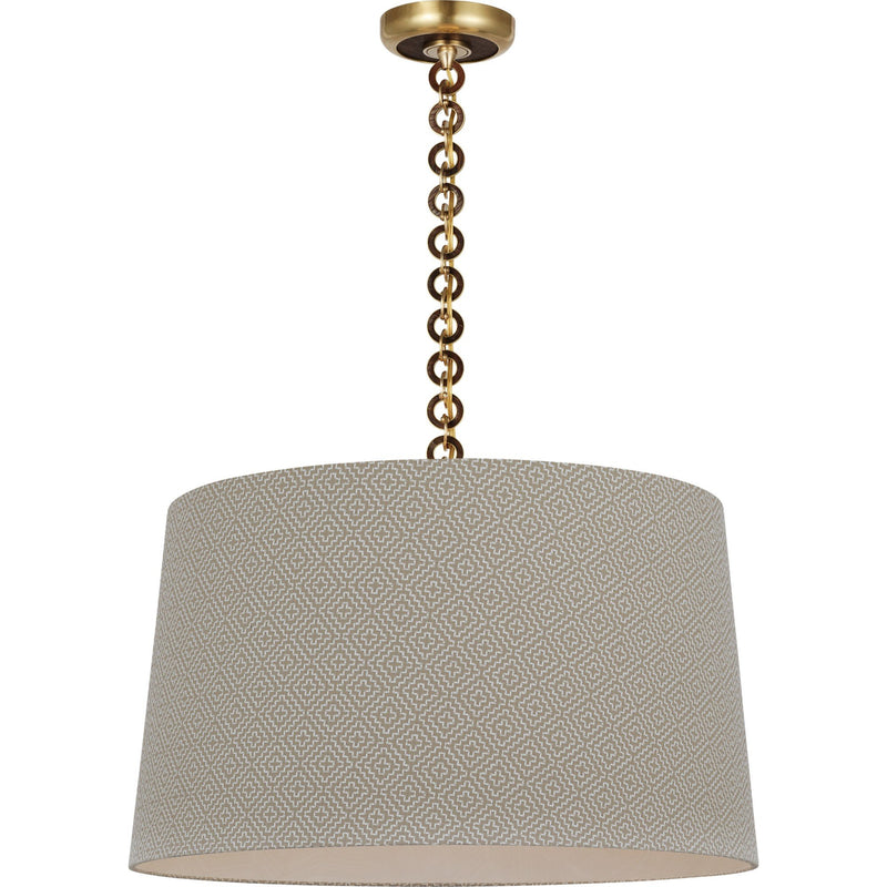 Evelyn 25" Hanging Shade Pendant in Hand-Rubbed Antique Brass and Natural Oak