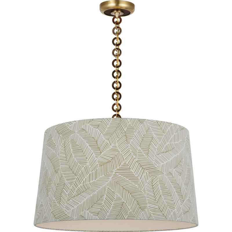 Evelyn 25" Hanging Shade Pendant in Hand-Rubbed Antique Brass and Natural Oak