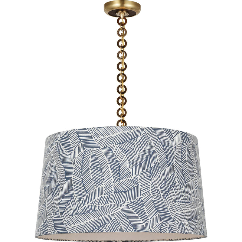 Evelyn 25" Hanging Shade Pendant in Hand-Rubbed Antique Brass and Natural Oak