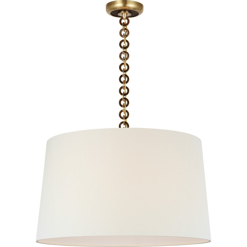 Evelyn 25" Hanging Shade Pendant in Hand-Rubbed Antique Brass and Natural Oak