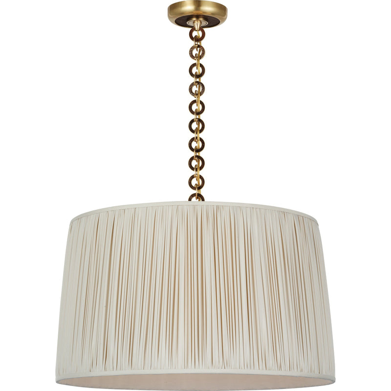 Evelyn 25" Hanging Shade Pendant in Hand-Rubbed Antique Brass and Natural Oak