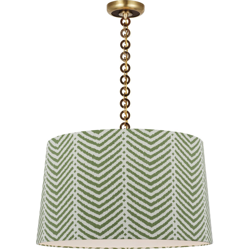 Evelyn 25" Hanging Shade Pendant in Hand-Rubbed Antique Brass and Natural Oak