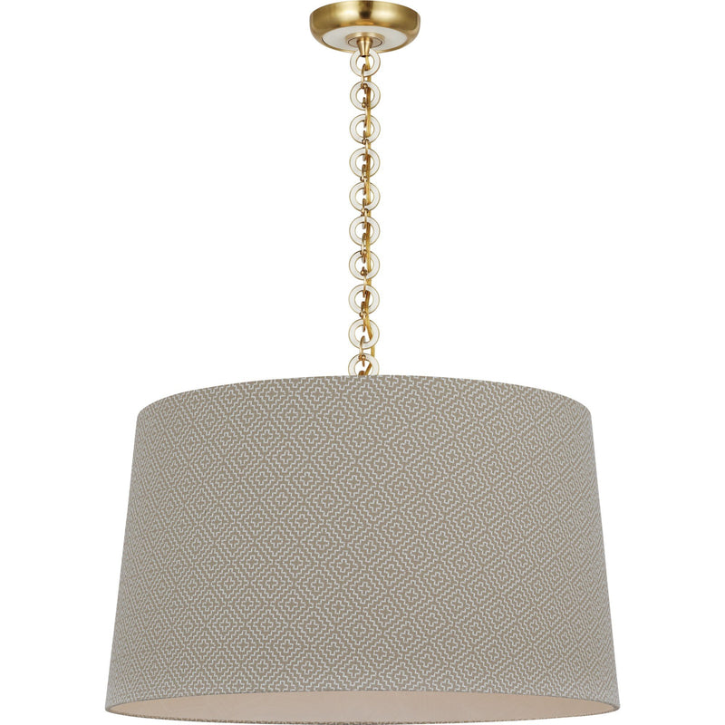 Evelyn 25" Hanging Shade Pendant in Hand-Rubbed Antique Brass and White Oak