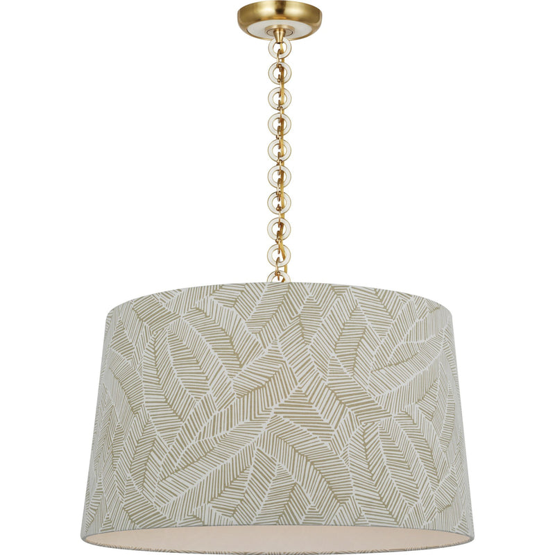 Evelyn 25" Hanging Shade Pendant in Hand-Rubbed Antique Brass and White Oak
