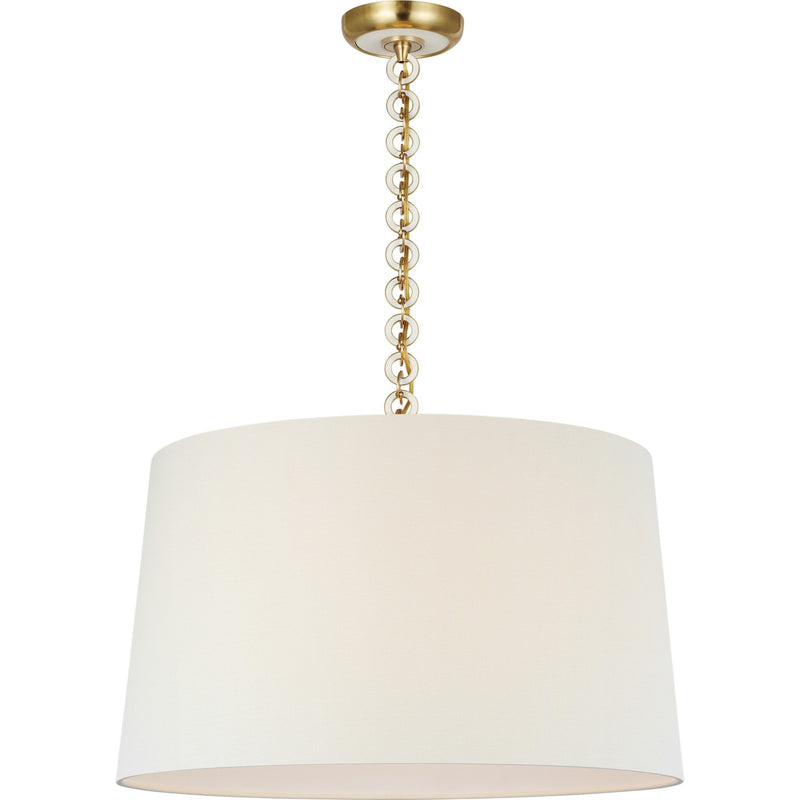 Evelyn 25" Hanging Shade Pendant in Hand-Rubbed Antique Brass and White Oak