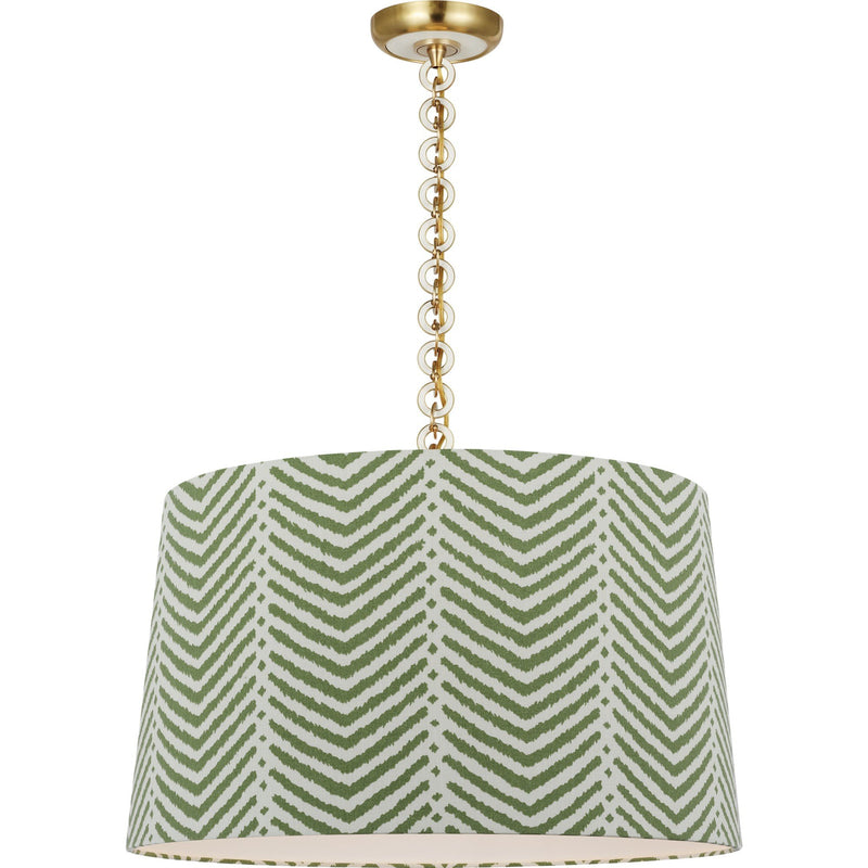 Evelyn 25" Hanging Shade Pendant in Hand-Rubbed Antique Brass and White Oak
