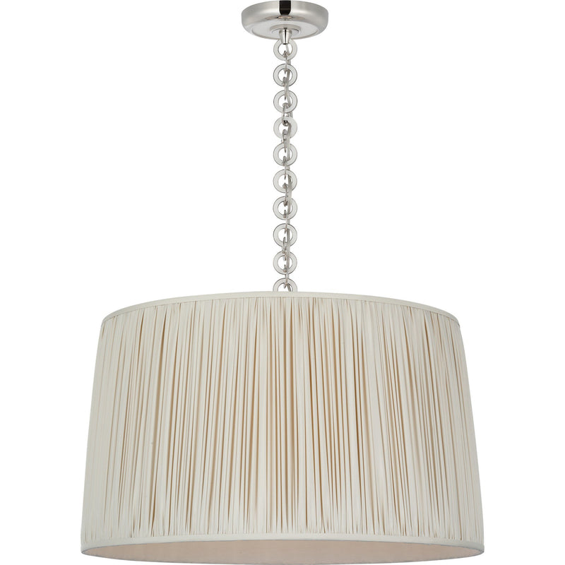 Evelyn 25" Hanging Shade Pendant in Polished Nickel and White Oak