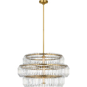 Killarney 32" Layered Crystal Drum Pendant in Natural Brass