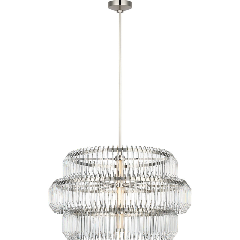 Killarney 32" Layered Crystal Drum Pendant in Polished Nickel