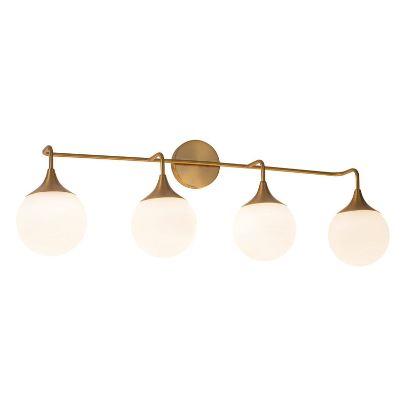 Nouveau 35" 4-Light Vanity Light in Aged Gold/Opal Matte Glass