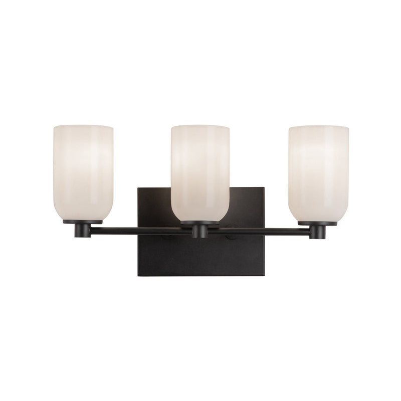 Nola 18" 3-Light Vanity Light in Black/Glossy Opal Glass