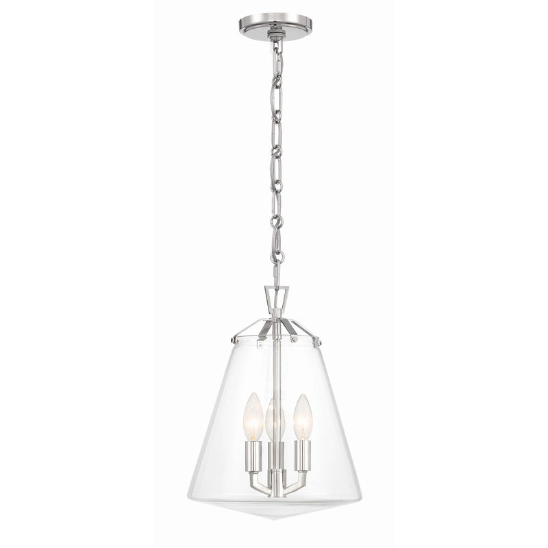 Voss 3 Light 11" Pendant in Polished Nickel