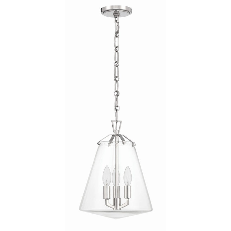 Voss 3 Light 11" Pendant in Polished Nickel