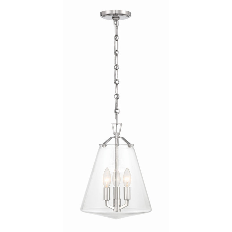 Voss 3 Light 11" Pendant in Polished Nickel