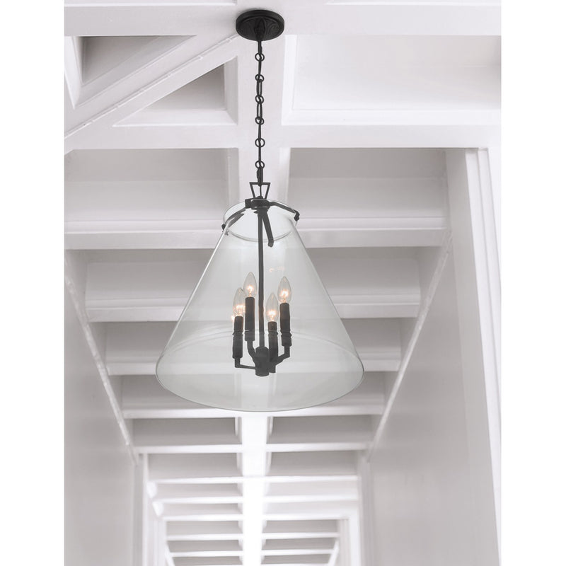 Voss 4 Light 18" Pendant in Matte Black in a room setting