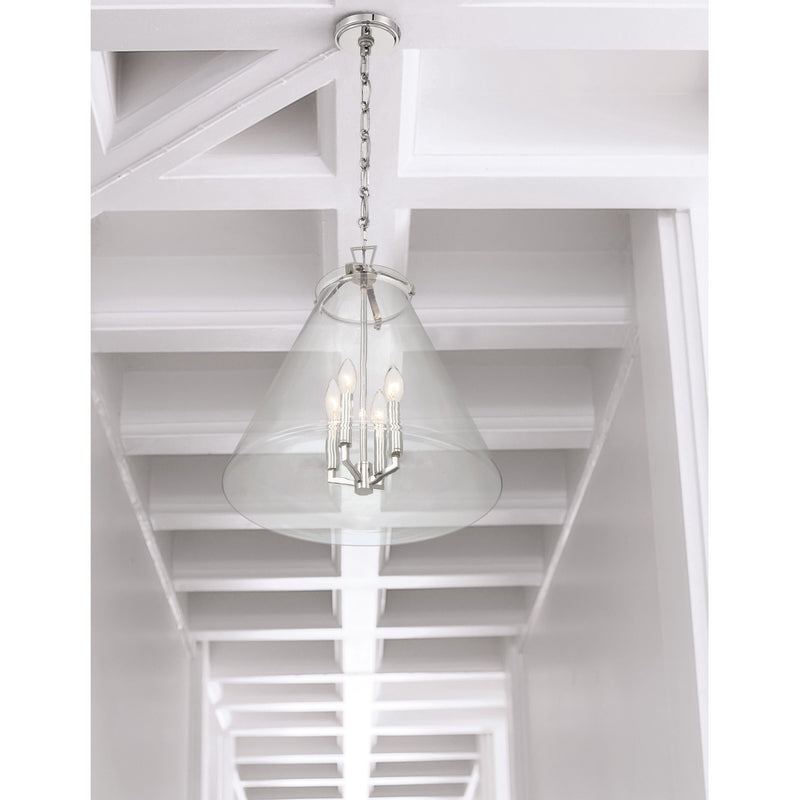 Voss 4 Light 18" Pendant in Polished Nickel in a room setting