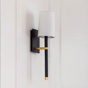 Weston 1 Light 5.5" Sconce in Black + Antique Gold in a room setting