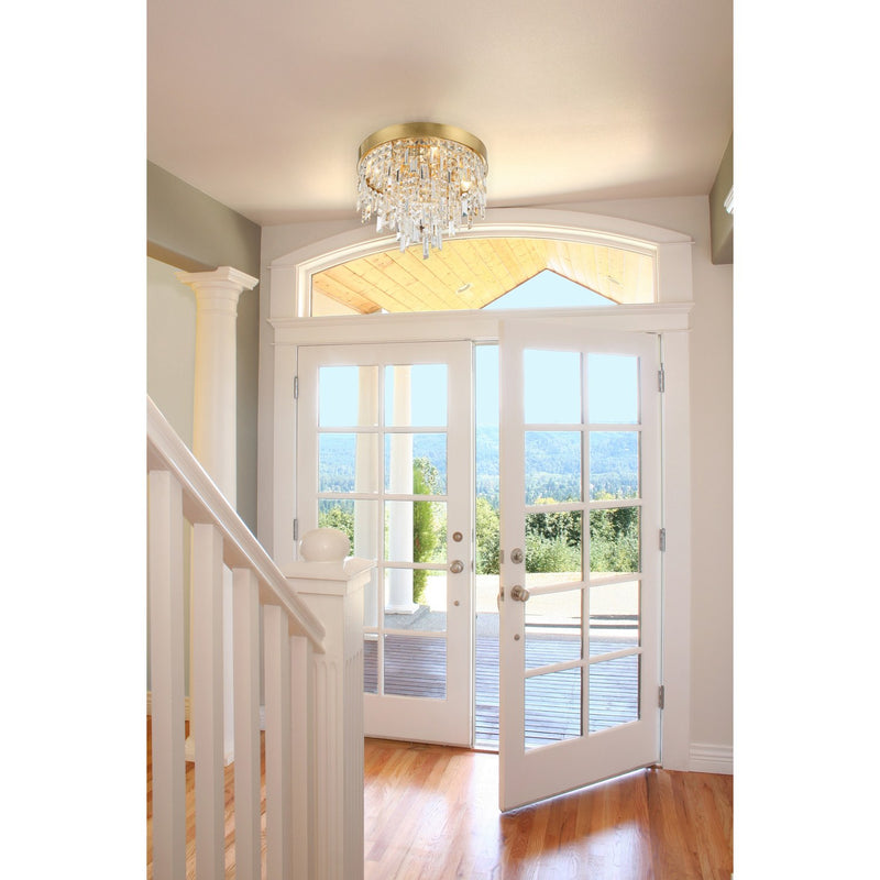 Winfield 4 Light 16" Flush Mount in Antique Gold in a room setting