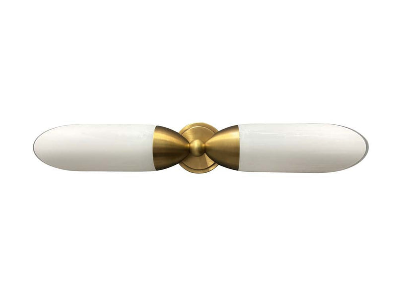 Slant-Cut White Glass 25.5" Two-Light Wall Sconce in Brushed Brass