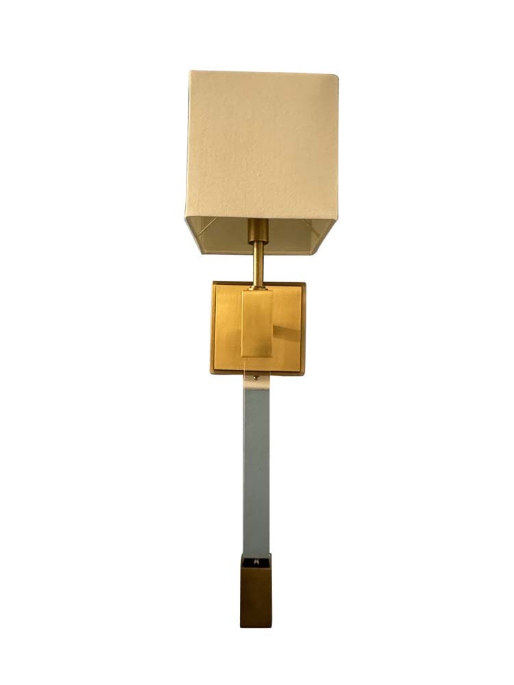 Acrylic Accent 23" Fabric Shade Wall Sconce in Brushed Brass