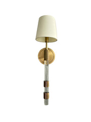 Knurled Acrylic 23" Fabric Shade Wall Sconce in Brushed Brass