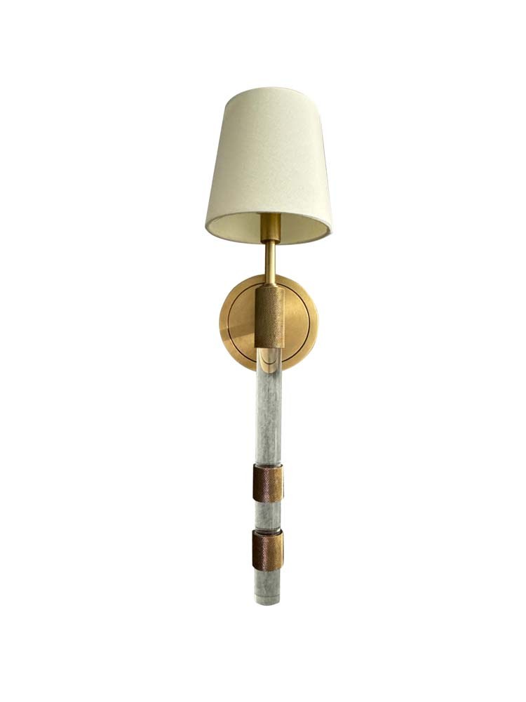 Knurled Acrylic 23" Fabric Shade Wall Sconce in Brushed Brass