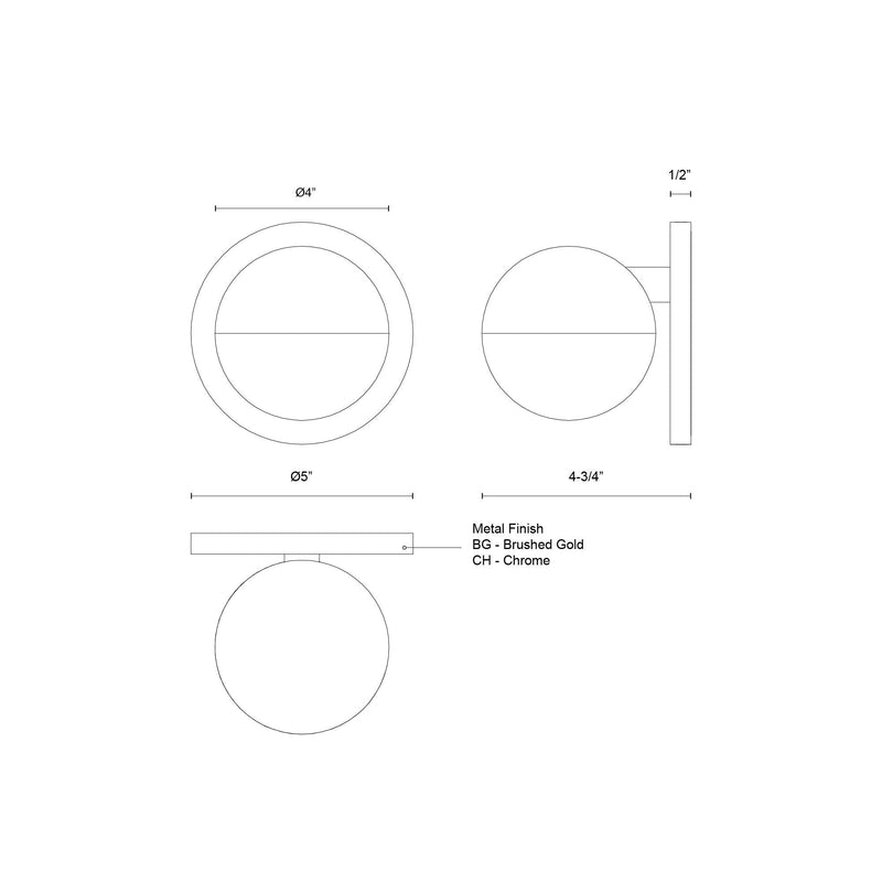 Pluto 5" Wall Sconce in Chrome (Fixed 2700K Color Temperature)