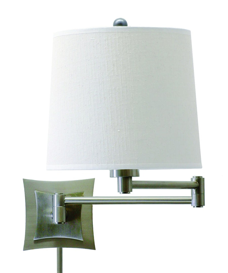 Swing Arm Wall Lamp with 9" Drum Shade and 19" Reach in Antique Silver