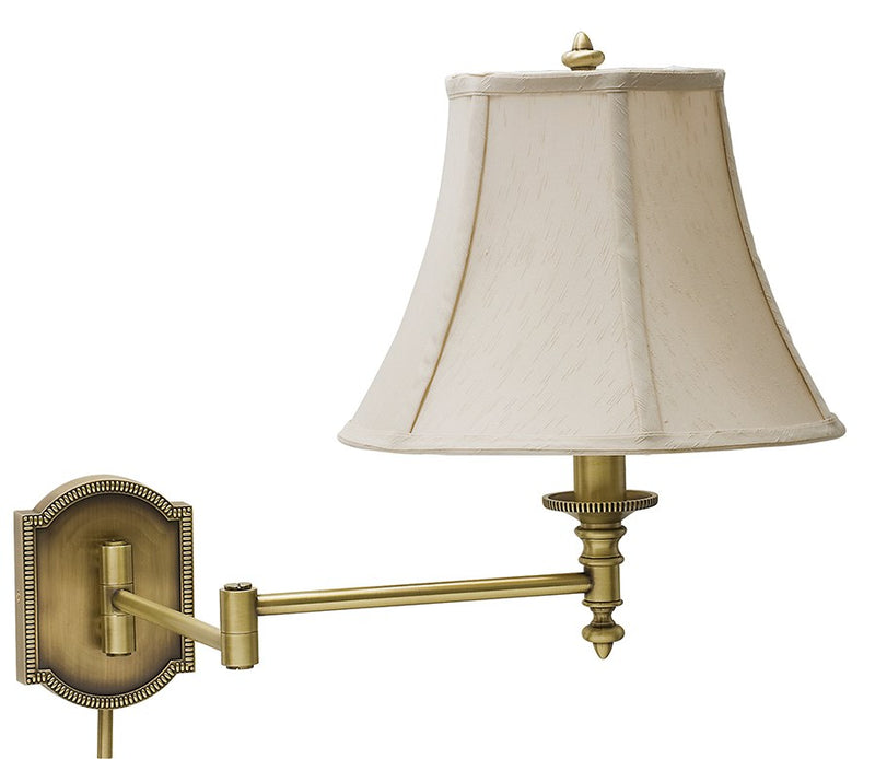 Swing Arm Wall Lamp with 12" Shade and 24" Reach in Antique Brass
