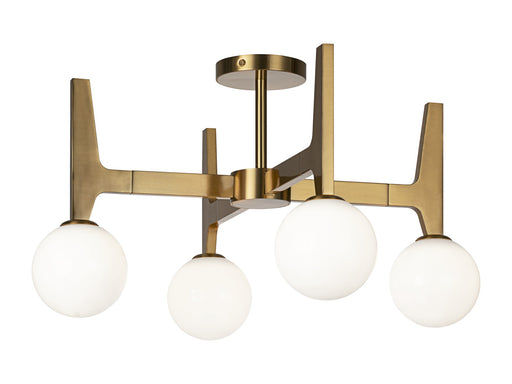 Scriben 4-Light Semi-Flush Mount in Aged Gold Brass