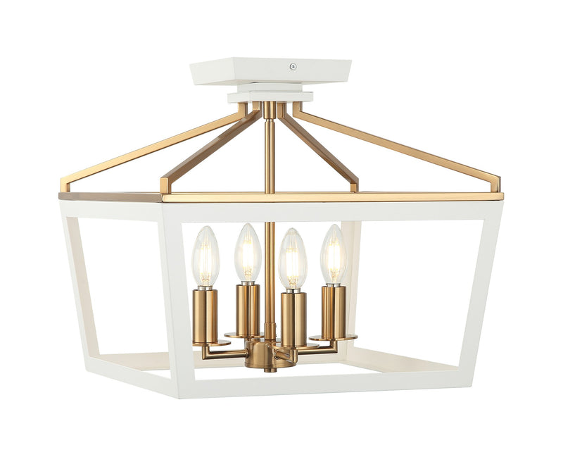 Mavonshire 4-Light Semi-Flush Mount in White / Aged Gold Brass