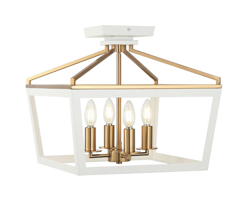 Mavonshire 4-Light Semi-Flush Mount in White / Aged Gold Brass