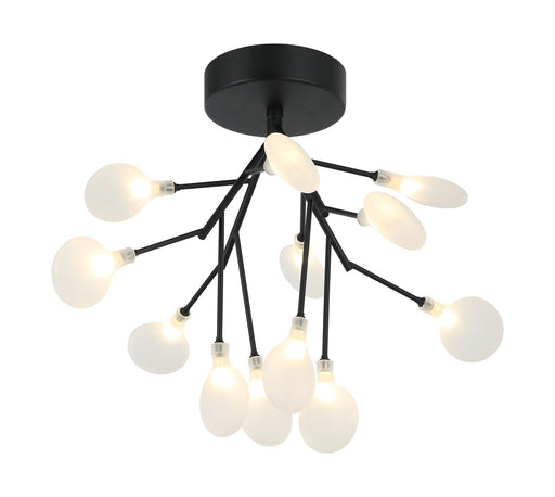 Hydrangea Bloom 12-Light Semi-Flush Mount in Matte Black
