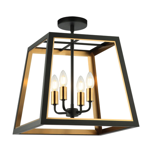 Rosalie 4-Light Semi-Flush Mount in Matte Black / Aged Gold Brass