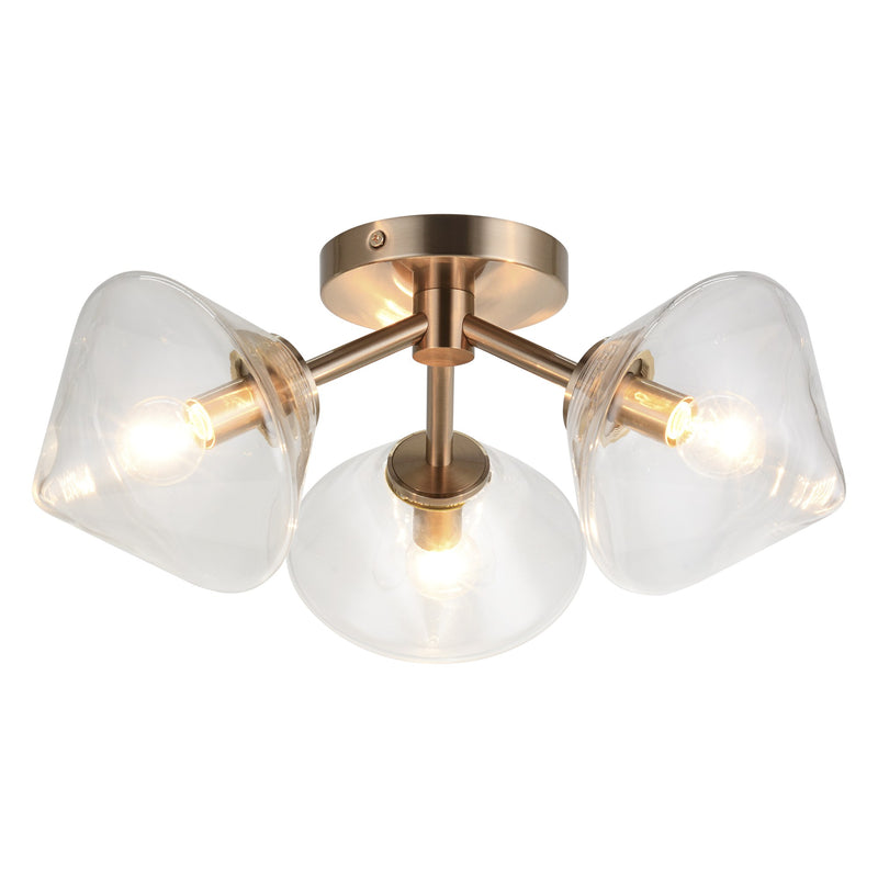 Novo 16.5" 3-Light Semi-Flush Mount in Aged Gold Brass